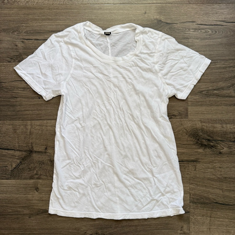Monrow Solid White 100% Cotton Short Sleeve Fitted T Shirt Large Women